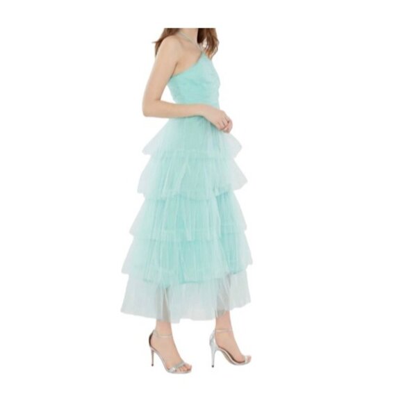 Likely Tulle Halter Midi Dress With Tiered Ruffle Layers & Ruched Womens Size 6 - Picture 4 of 9